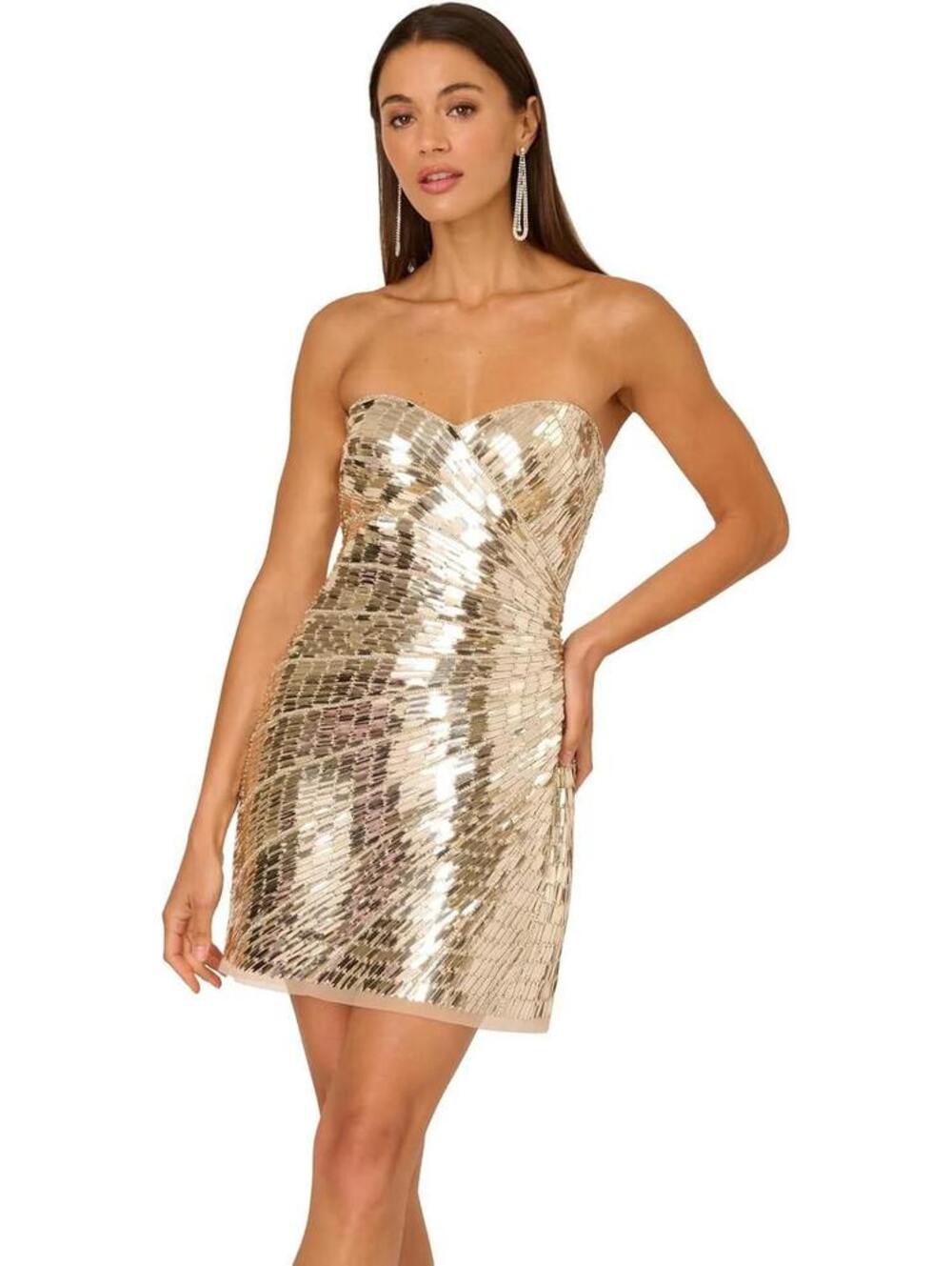 Adrianna Papell for Revolve Short Sequin Bodycon Cocktail Dress Light Gold sz 6